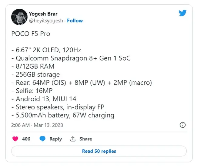  Poco F5 Pro and some of its specifications  